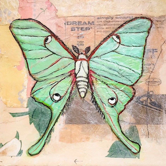 Moth Decor Art on Wood Butterfly Painting Original Artwork