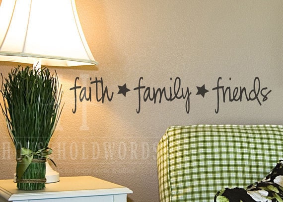 Faith Family Friends vinyl wall decal Primitive Decor wall lettering words with cute stars Country Prim