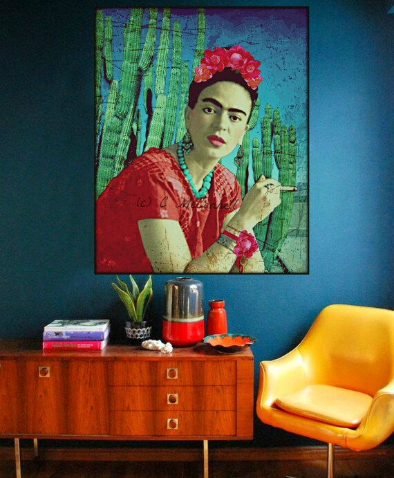 Frida Kahlo Cigarette Cactus Poster Print Instant by ARTDECADENCE