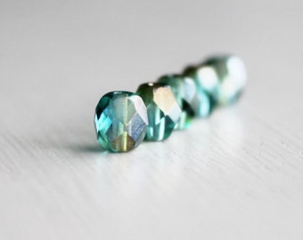 25 Aqua Celsian 6mm Faceted Czech Glass Beads, Fire Polished Beads, 6mm Glass Beads