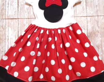 MINNIE MOUSE, disney dress, birthday minnie party dress, red dot, girls minnie mouse dress, first birthday party, minnie party dress