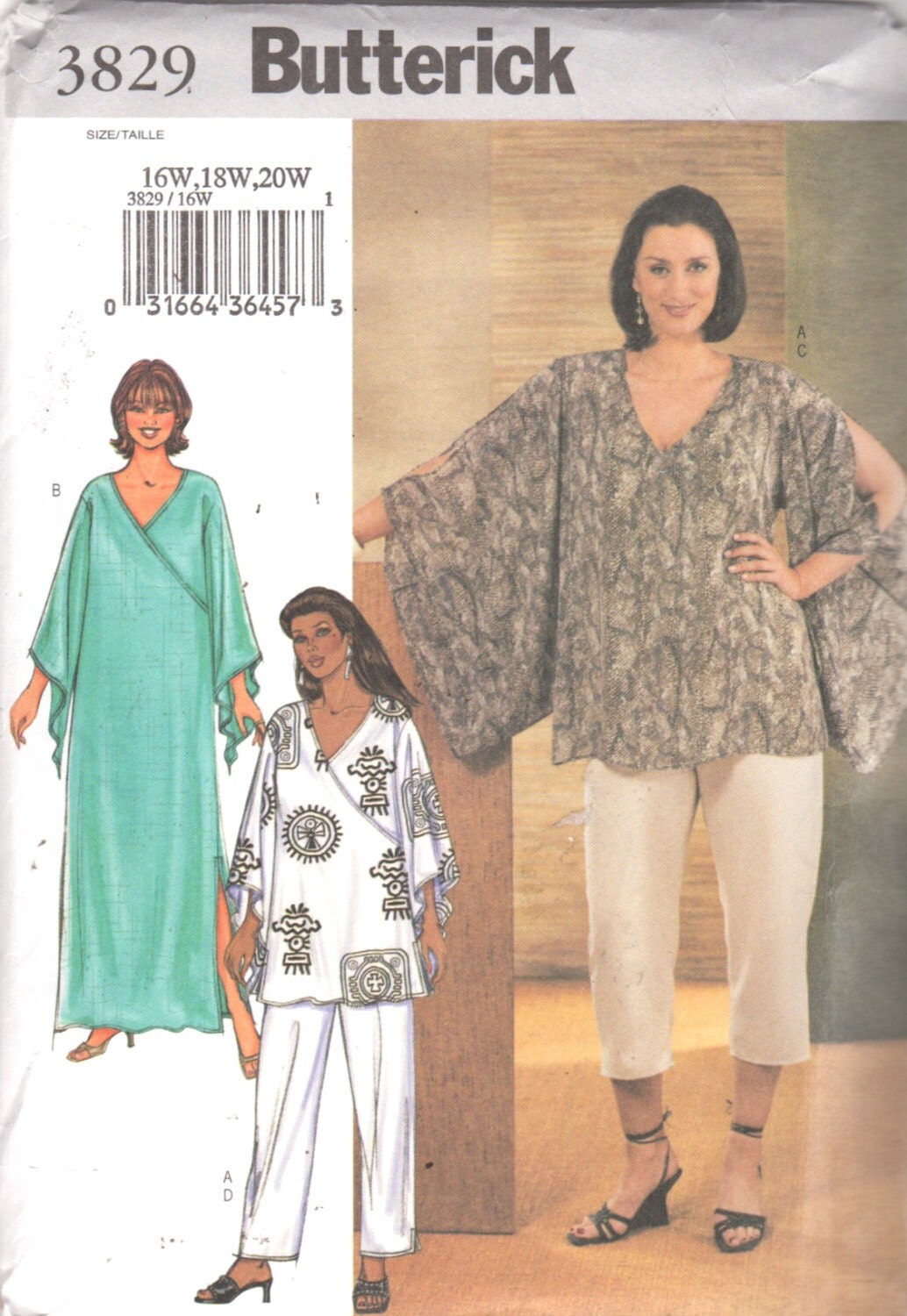 Butterick 3829 Plus Size Womens Pants Pullover Top Caftan 