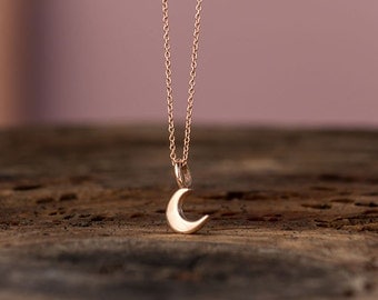 Rose Gold Moon Necklace 14k solid Gold Tiny Crescent Moon Pendant Gift for Her Anniversary gift birthday Gift bridal Dainty necklace lunar
