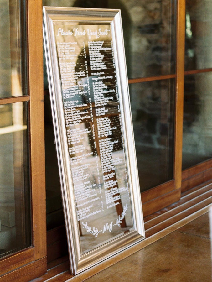 Custom Wedding Seating Chart. Escort Board, Personalized, custom designed, hand painted calligraphy on Mirror, Acrylic, Chalkboard or Wood
