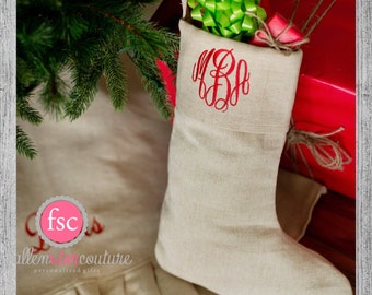 NATURAL Personalized Christmas Stocking , monogrammed christmas stocking , christmas stocking , personalized stocking