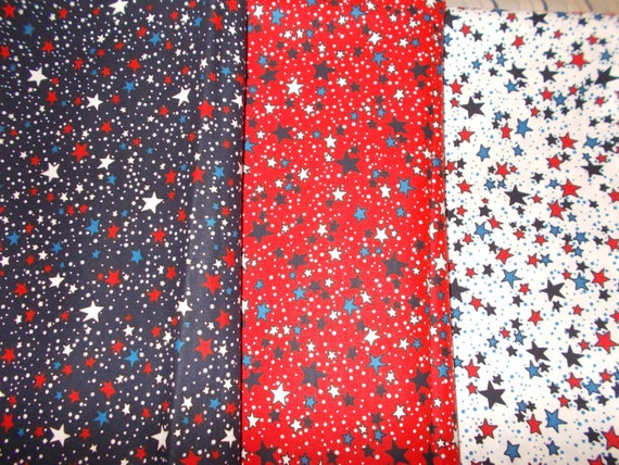 Lot Star Patriotic Fabric Red White Blue Confetti Stars