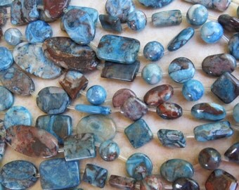 40mm to 6mm Mixed Shapes and Sizes Blue Crazy Lace Agate Gemstone Beads 16 Inch Strand (AW317)