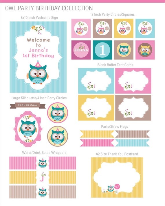 Owl Party Decorations, Owl Party Decor, Owl Birthday, Woodland Birthday Owl Party Kit Woodland Birthday Package Printables Il_570xn