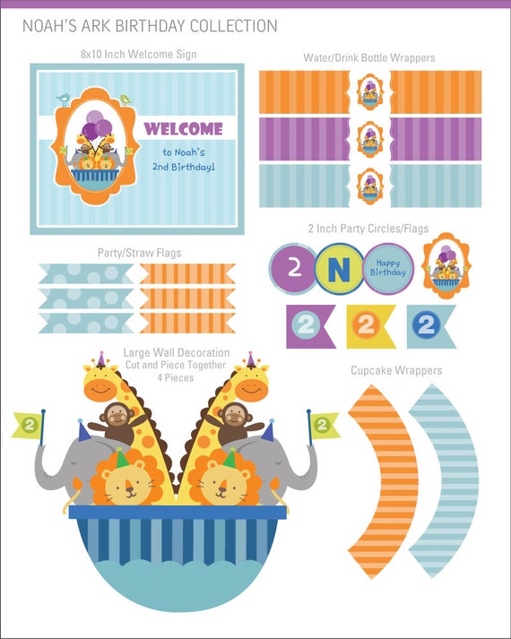 Noah's Ark Party Decorations, Noahs Ark Party Decor, Two by Two, Animals Birthday DIY Party Package by MayDetails: Full Collection Party Kit Il_570xn