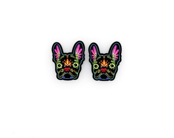 French Bulldog in Black - Day of the Dead Sugar Skull Dog Earrings