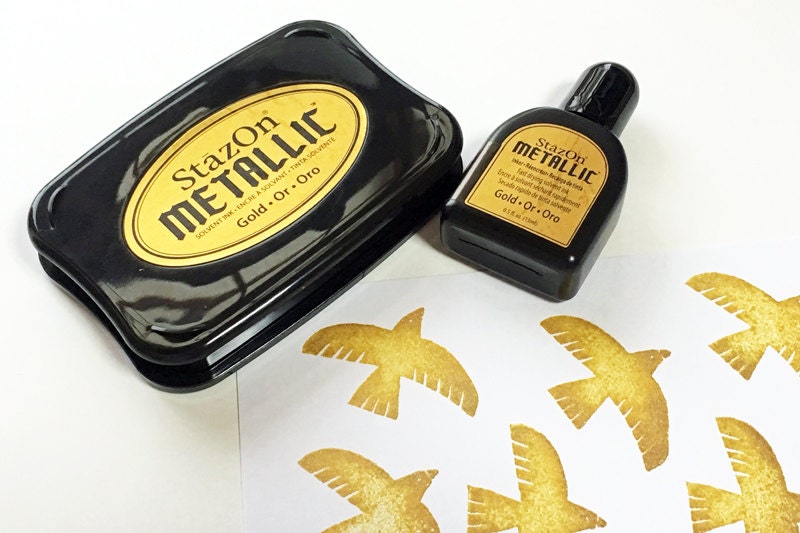 gold stazon metallic ink pad set. tsukineko stamp ink pad with