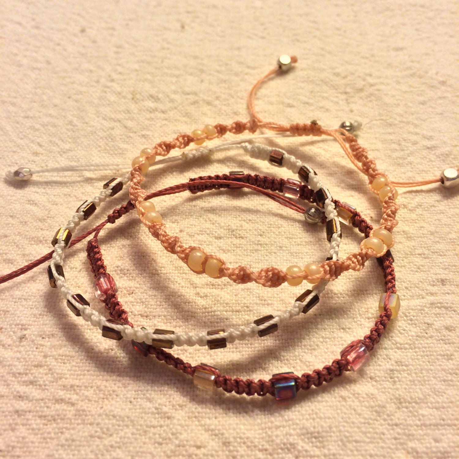 Macrame Friendship Bracelet Stacking Set Mahogany Peach and
