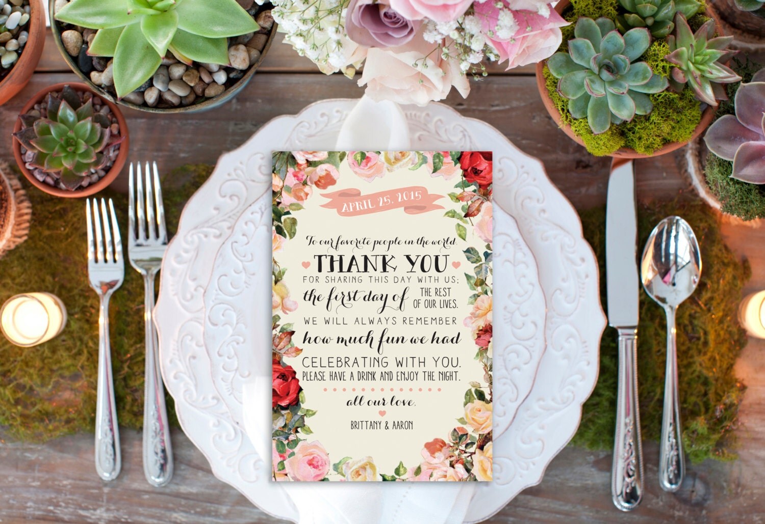 PRINTABLE Custom Thank You Reception Card by RememberNovemberInc