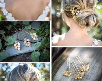 Gold Leaf Laurel Hair comb, Boho Bridal hair comb, Vintage Bridal haircomb, Bohemian Wedding Gold Hair accessory - 'GARDEN COLLECTION'