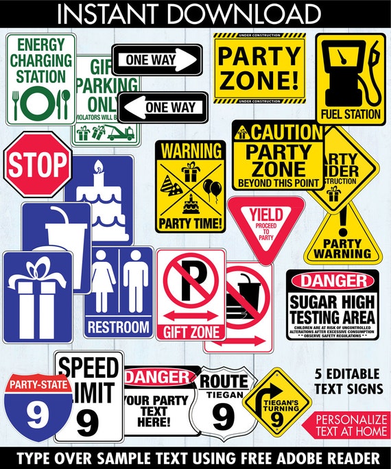 race-car-party-traffic-signs-construction-party-cars-party-birthday-signs-instant-download