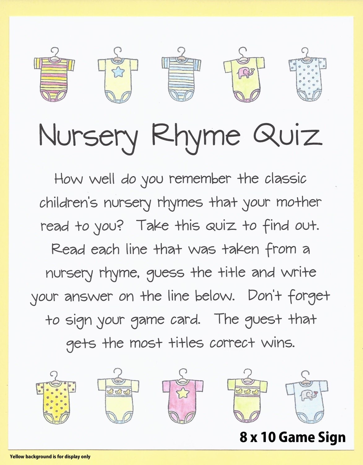 Nursery Rhyme Quiz Baby Shower Game Name the Nursery Rhyme