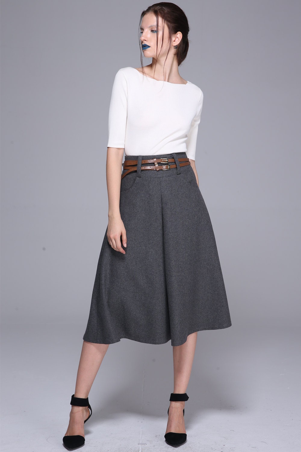 gray skirt wool skirt midi skirt winter skirt skirt with