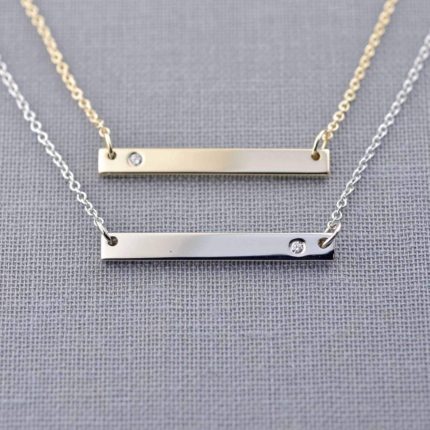 Solid 14K Gold Slim Diamond Bar Necklace Gift by LilyEmmeJewelry