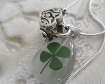 Real 4 Leaf Clover 3 In 1 Necklace-Pendant w/Wish-Prayer Heart Shaped Box Charm-Gifts Under 30-Rare Find-Symbolizes Luck, Love, Hope, Faith