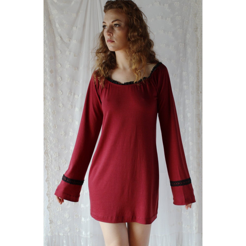 merino wool sleep shirt with cotton lace trim MERINO II