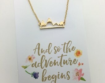 Silver or Gold Mountain Necklace - Silver or Gold Bar Mountain Necklace - choose carded "And so the adventure begins or in a gift box