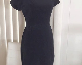 Vintage Little Black Velvet Wiggle Dress Mad Men Era -- Size M