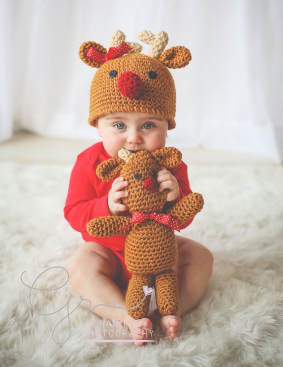 for reindeer baby crochet pattern hat & Crochet Christmas 5 REINDEER PATTERN HAT in sizes Doll Reindeer