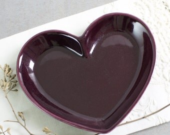 Ceramic Heart Jewelry Holder Dish Modern Eggplant Purple Valentine's gift under 25 Trinket Dish Home Decor Serving Plate