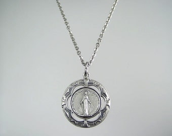 Beautiful Large Round Miraculous Medal Necklace