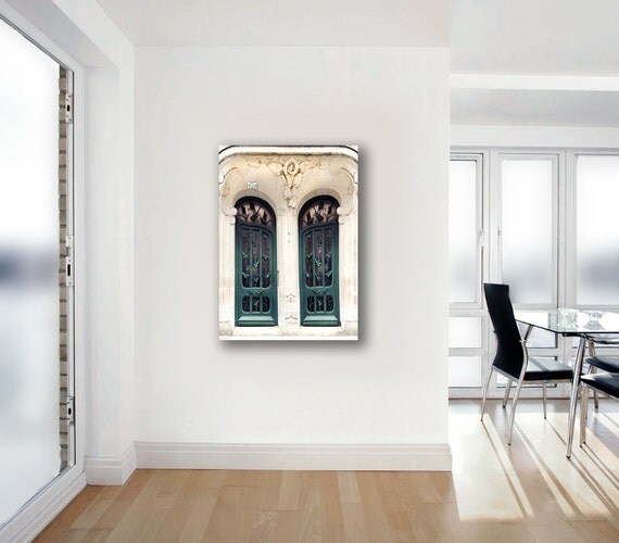 Items similar to Paris Canvas Art, Teal, Cream, Door, Large Wall Art