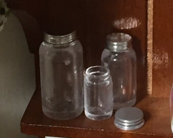 Miniature Mason Jars, Mini Jar Set with Removable Lis, Dollhouse Miniature, 1:12 Scale, Quart and Pint Dollhouse Size Jar Set, Accessory