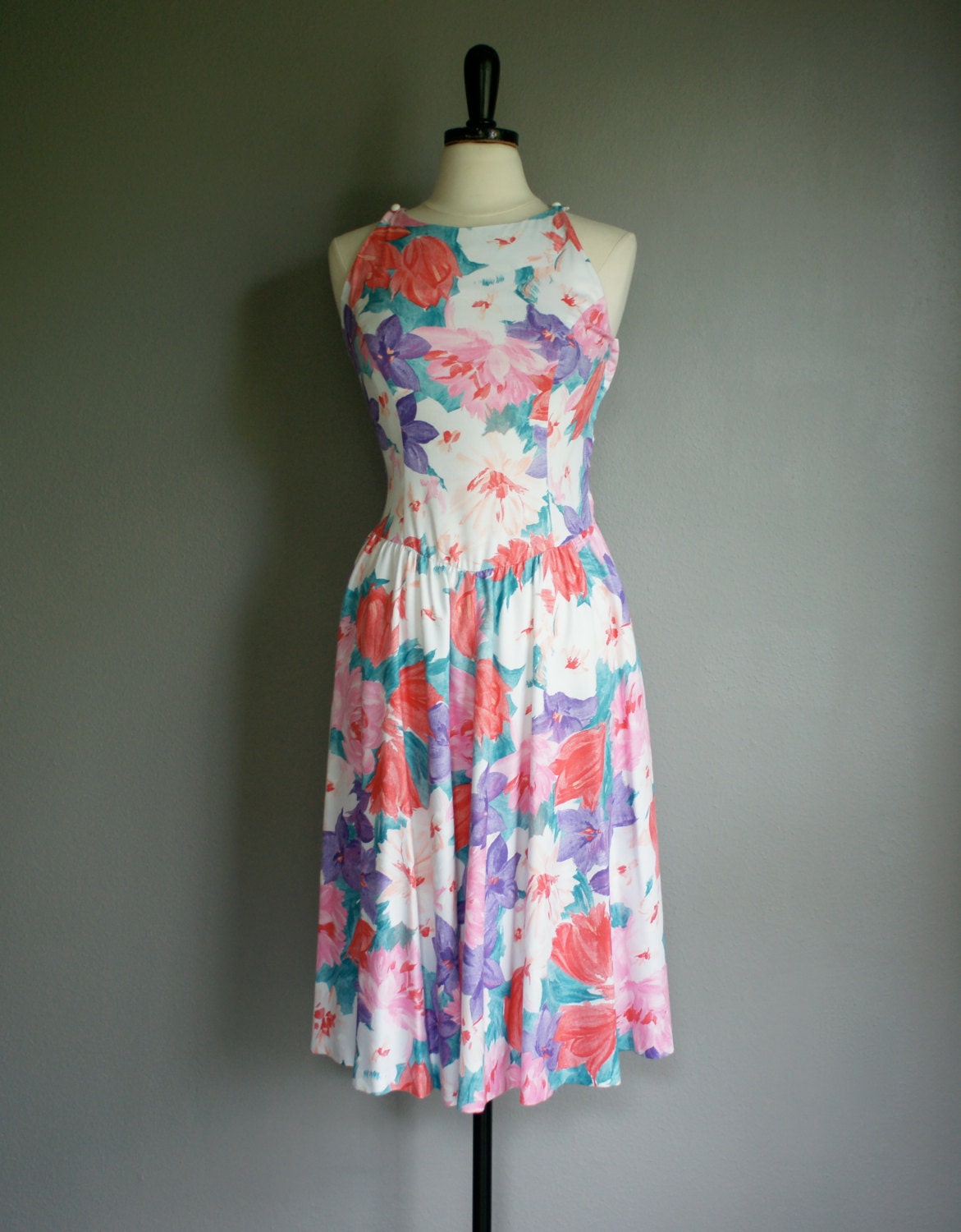 Vintage SUNDAY FLORAL Sun Dress with Pockets by Petite Lanz