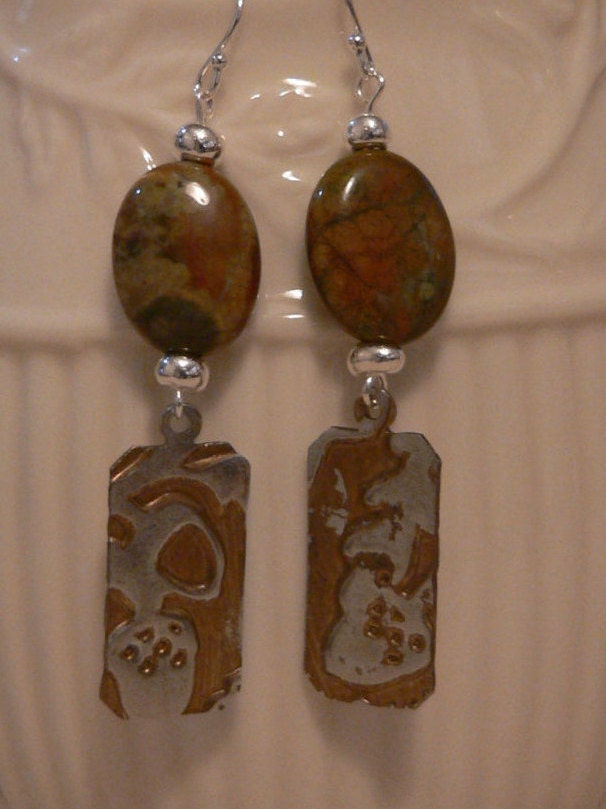 Brown earring Dangle earrings Brown and silver Rhyolite