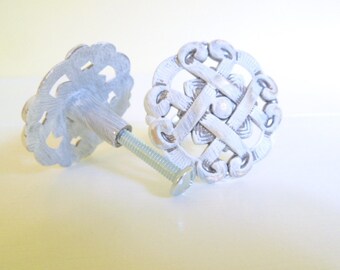 White Painted Metal Drawer Knobs, Set of Two, Up-cycled Hardware, Cottage Chic Decor
