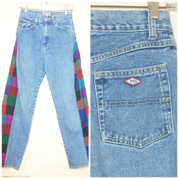 90s High Waisted Patchwork Jeans Small 26 27 Mom Jeans