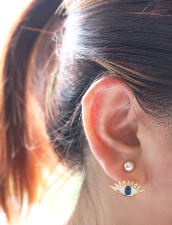 Gold Evil Eye Ear Jacket Earrings Ear Jacket Evil by redsister