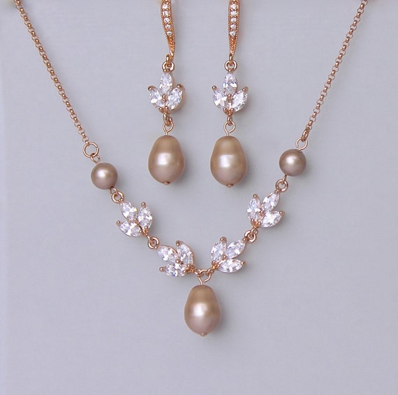 Champagne Blush Jewelry Set Rose Gold Jewelry set Pink Gold