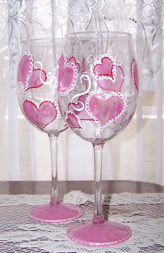 Valentine Heart Wine Glasses Set of Two by BonnysBoutique ...