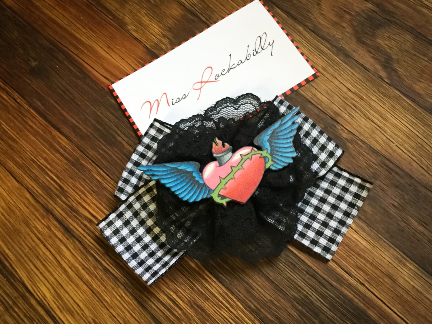 Love Heart Rockabilly Hair Accessories Ginghamn by missrockabilly