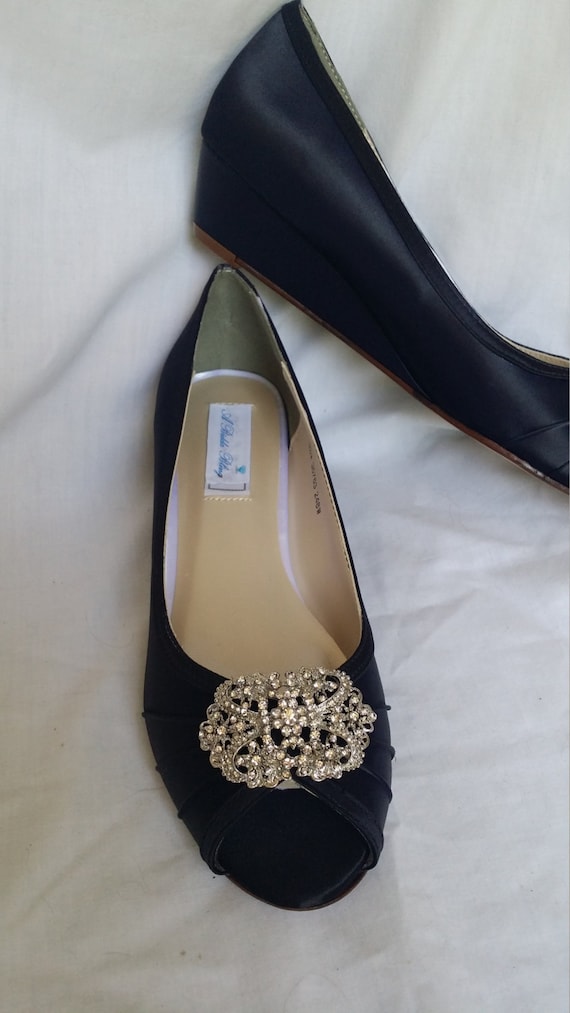 Wedding Shoes Black Wedge Shoes Bridal Wedges with Vintage