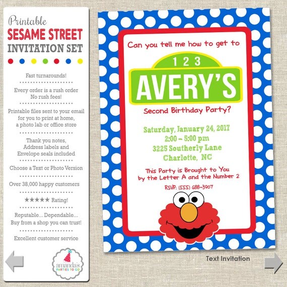 Elmo Birthday Invitation | Sesame Street Invitation | Elmo Party Invitation | Sesame Street Printable Invitation | Amanda's Parties To Go Il_570xn