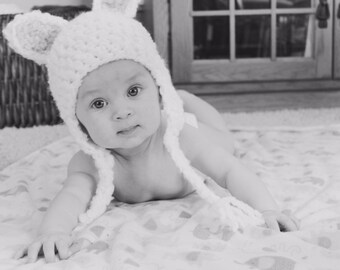 Bunny Hat, Crochet Baby Bunny Hat - Bunny Photo Prop, READY - Baby Bunny Costume - Photo Prop Costume - Newborn Bunny Hat - by JoJosBootique
