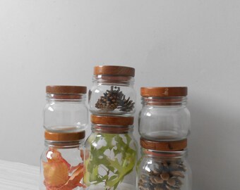 vintage glass storage jars with wooden lids / hermetic / glass kitchen jars