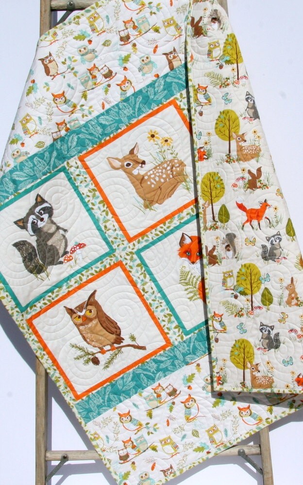 Forest Baby Quilt Gender Neutral Boy or Girl Modern Trendy