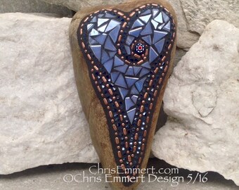 Copper and Blue ( Glow in the Dark) Heart -Mosaic / Garden Stone