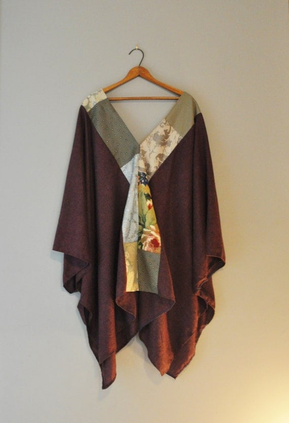 Upcycled Fall Wool Blend Poncho in Elderberry by RebirthRecycling