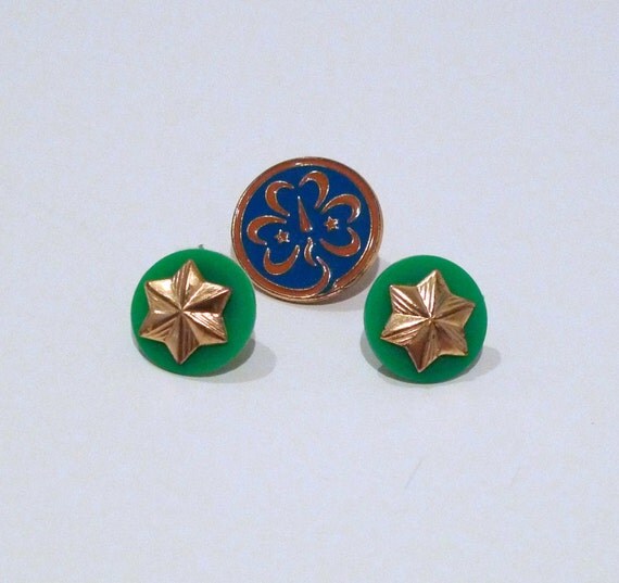 Girl Scout Pin Set of 3 Vintage Scout Star Tie by plattermatter
