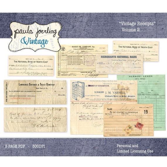 printable old receipts digital download vintage ephemera