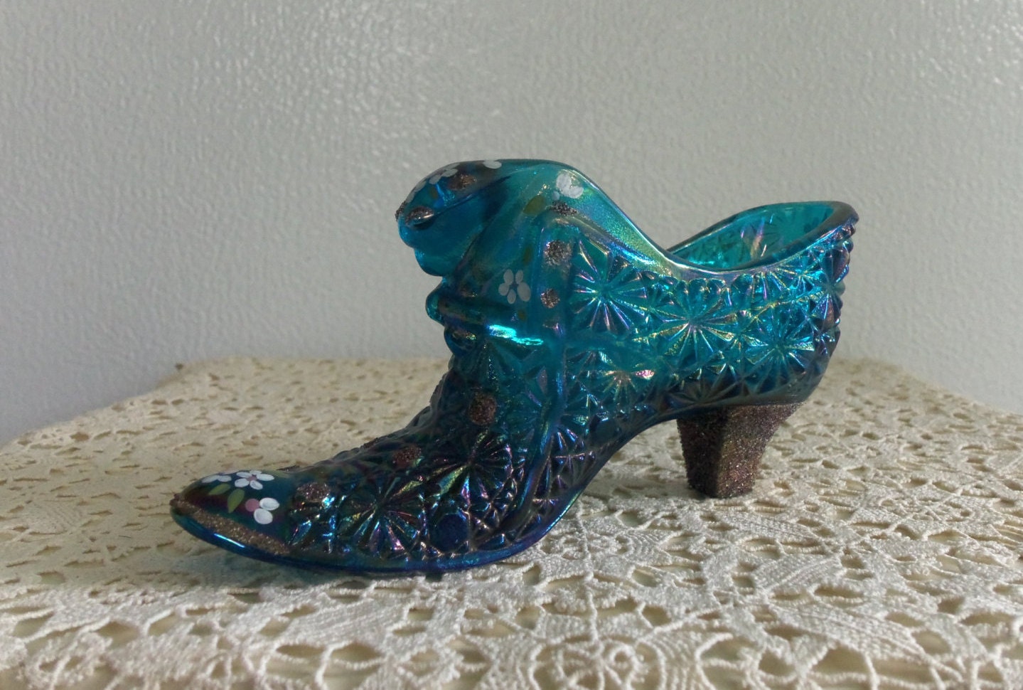Fenton Glass Shoe Fenton Art Glass Cat Head Shoe Daisy and