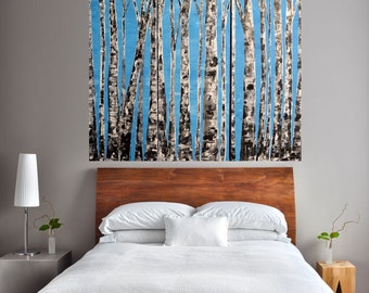 READY TO SHIP: 36x36 Multi Panel Woodland Winter Solstice Blue Skies-Aspens Birch Bare Tree Scene Original Art Work MyImaginationIsYours